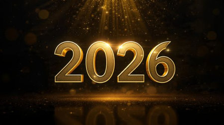 Premium New Year 2026 design with soft cool glimmer and silver sparkle field balance.