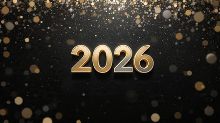Elegant 2026 celebration visual with frozen sparkle particles and clean layout balance.