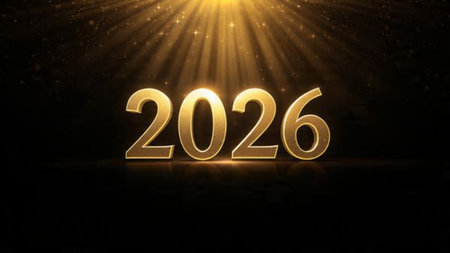 High-class 2026 New Year scene with icy sparkle particles and clean white background balance.