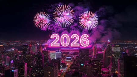 High-end 2026 New Year canvas with cool silver glow gradient and minimal festive charm.