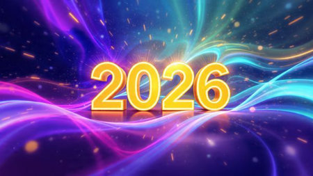 Elegant 2026 winter backdrop with pearl-like shimmer and cool soft glow, premium resolution.