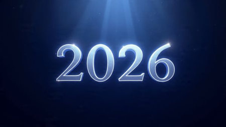 Premium 2026 luxury greeting with icy shimmer corners and soft festive glow.