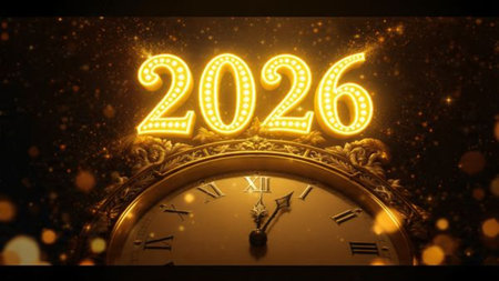 Premium 2026 luxury greeting with icy shimmer corners and soft festive glow.