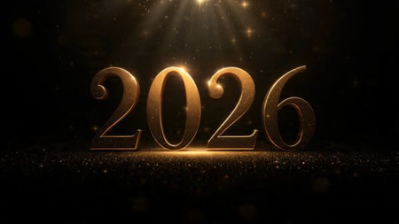 Premium 2026 greeting design with diamond frost particles and calm winter glow.
