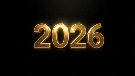 Premium New Year 2026 design with soft cool glimmer and silver sparkle field balance.