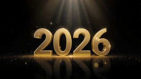 Elegant 2026 celebration backdrop with pearl-silver frost arcs and minimal noise.