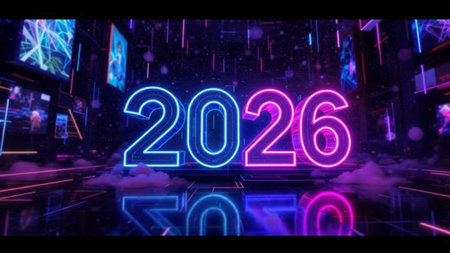 Premium 2026 celebration backdrop with crisp frost shine and ultra-clean layout.
