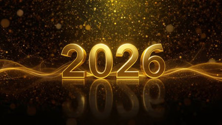 Premium 2026 greeting background with crisp frozen sparkle waves and minimal shadows.