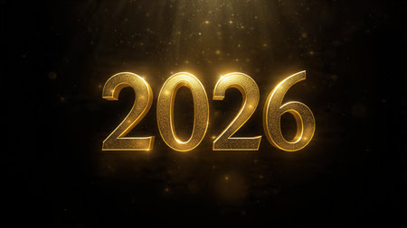 Luxury 2026 greeting background with glowing golden numbers and sparkling effects, high-resolution...