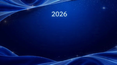 Premium 2026 luxury greeting with icy shimmer corners and soft festive glow.