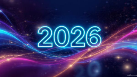 Premium 2026 New Year backdrop with smooth ice-glass reflections and calm winter mood.