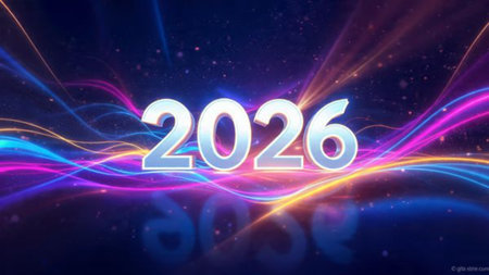 Luxury 2026 greeting canvas with crisp cool frost shine and refined copy space.