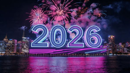 Premium 2026 greeting design with diamond frost sparkle and crisp white balance.