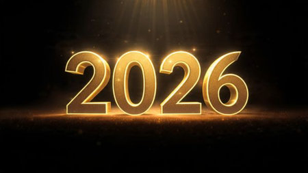 Luxury 2026 winter canvas with crystal-dust particles and clean festive space.