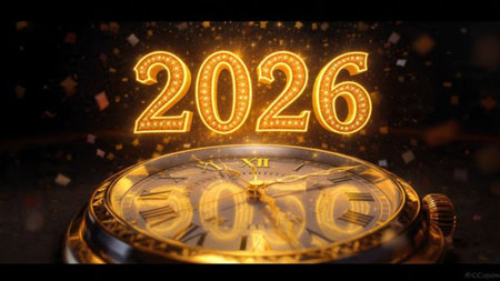 Premium 2026 luxury greeting with icy shimmer corners and soft festive glow.