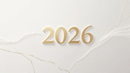 Elegant 2026 background with silver glow edges and minimal sparkle diffusion.