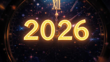 Elegant 2026 premium canvas with silver sparkle trails and soft cool glow.