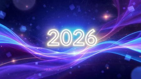Luxury 2026 New Year visual with diamond frost corners glow and calm lighting.