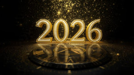 Luxury 2026 winter canvas with crystal-dust particles and clean festive space.