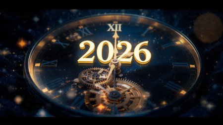 Premium 2026 New Year backdrop with soft frozen glow arcs and calm lighting.