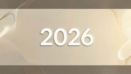 Premium New Year 2026 background with smooth glassy reflections and calm cool lighting.