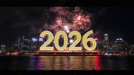 Luxury 2026 celebration design with pearl frost bokeh and clean minimal space.