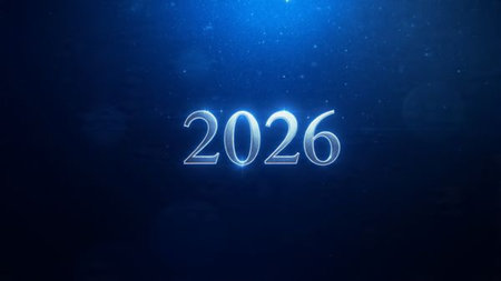 Luxury 2026 winter canvas with crystal-dust particles and clean festive space.