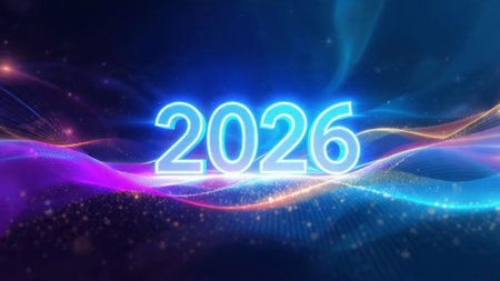 Premium 2026 New Year canvas with silky cool gradients and subtle shimmer noise.
