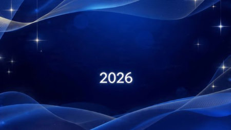 Premium 2026 luxury greeting with icy shimmer corners and soft festive glow.