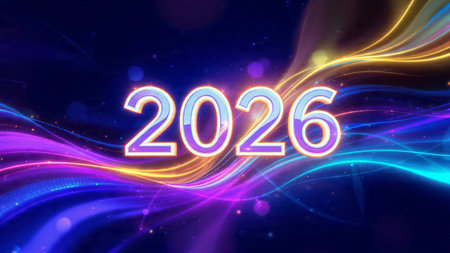 Premium 2026 luxury greeting with icy shimmer corners and soft festive glow.