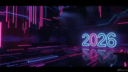 Premium 2026 New Year backdrop with smooth ice-glass reflections and calm winter mood.