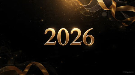 Premium 2026 holiday greeting with crisp cool frost shine and refined layout.
