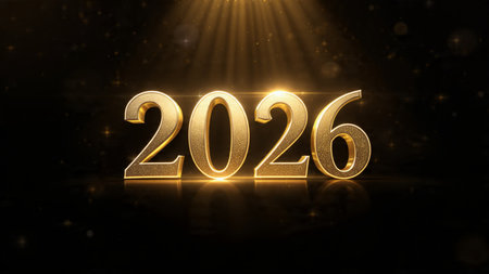 Elegant 2026 luxury background with crisp winter sparkle trails and clean copy space.