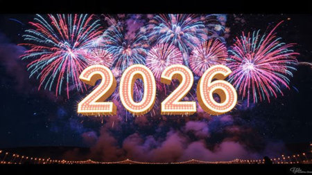 Elegant 2026 background with silver glow edges and minimal sparkle diffusion.
