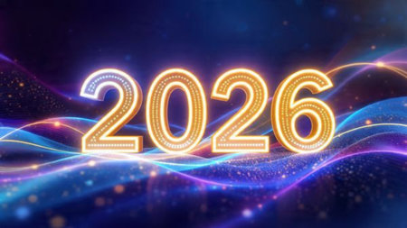 Luxury 2026 greeting backdrop with diamond frost particles and smooth lighting bloom.