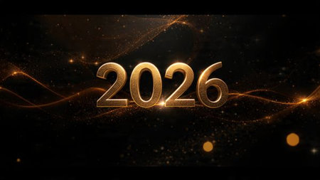 Premium 2026 greeting design with pearl-silver shimmer haze and minimal shadows.