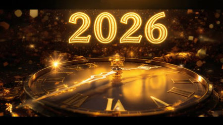 Elegant 2026 background with silver glow edges and minimal sparkle diffusion.