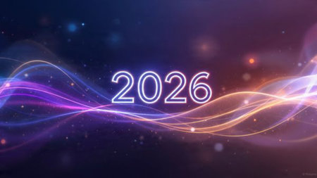 Premium 2026 New Year backdrop with smooth ice-glass reflections and calm winter mood.
