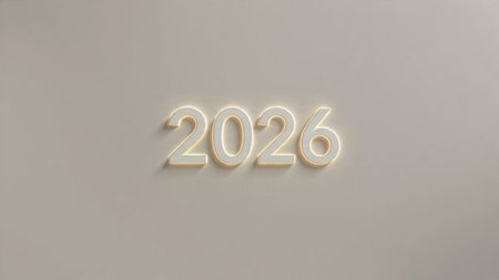 Elegant 2026 background with silver glow edges and minimal sparkle diffusion.