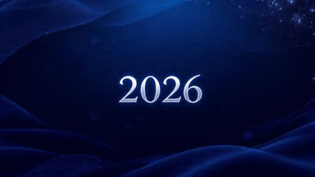 Premium 2026 New Year backdrop with smooth ice-glass reflections and calm winter mood.