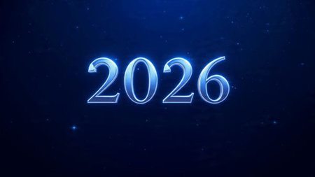 Luxury 2026 New Year design with cool silver glow and minimal sparkle accents, high res.