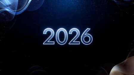 Elegant 2026 premium background with soft ice-blue shimmer and clean festive space.