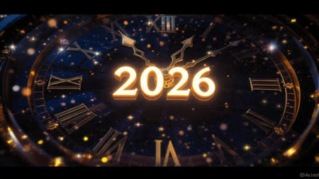High-class 2026 New Year scene with icy sparkle particles and clean white background balance.