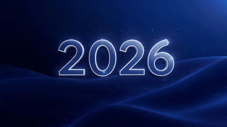 Luxury 2026 winter canvas with crystal-dust particles and clean festive space.