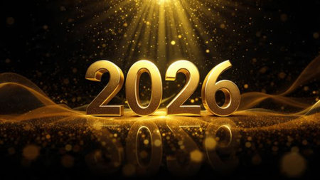 Premium 2026 celebration backdrop with frozen shimmer trails and soft cool lighting.