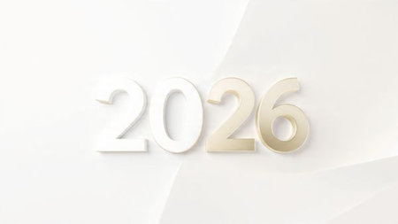 Luxury 2026 greeting canvas with diamond frost shimmer and calm winter glow.