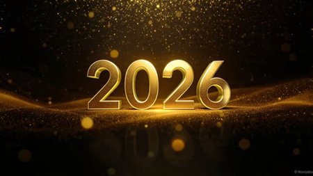 Premium 2026 greeting design with diamond frost particles and calm winter glow.