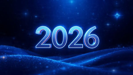 Premium 2026 greeting background with crisp frozen sparkle waves and minimal shadows.