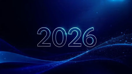 Premium 2026 winter celebration with pearl frost haze and minimal sparkle noise.