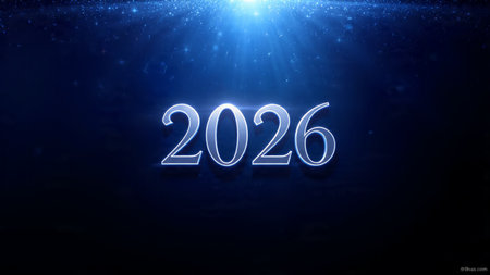 New Year 2026 premium visual with smooth gradient light arcs and soft confetti blur, luxury...